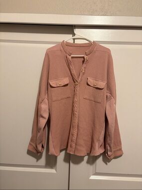 XL Blush Pink Waffle Knit Button-Up Shacket